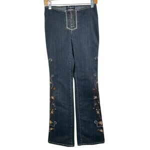 Y2K Embroidered L.E.I. Bootcut Jeans Size 5 Low Rise 2000s Stretch Denim Boho